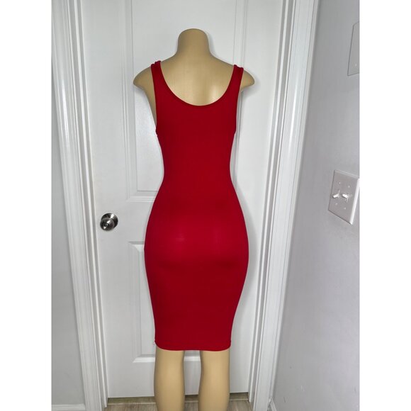 Distressed Red Sleeveless Bodycon Tank Dress With Scoop Neck - Picture 3 of 3